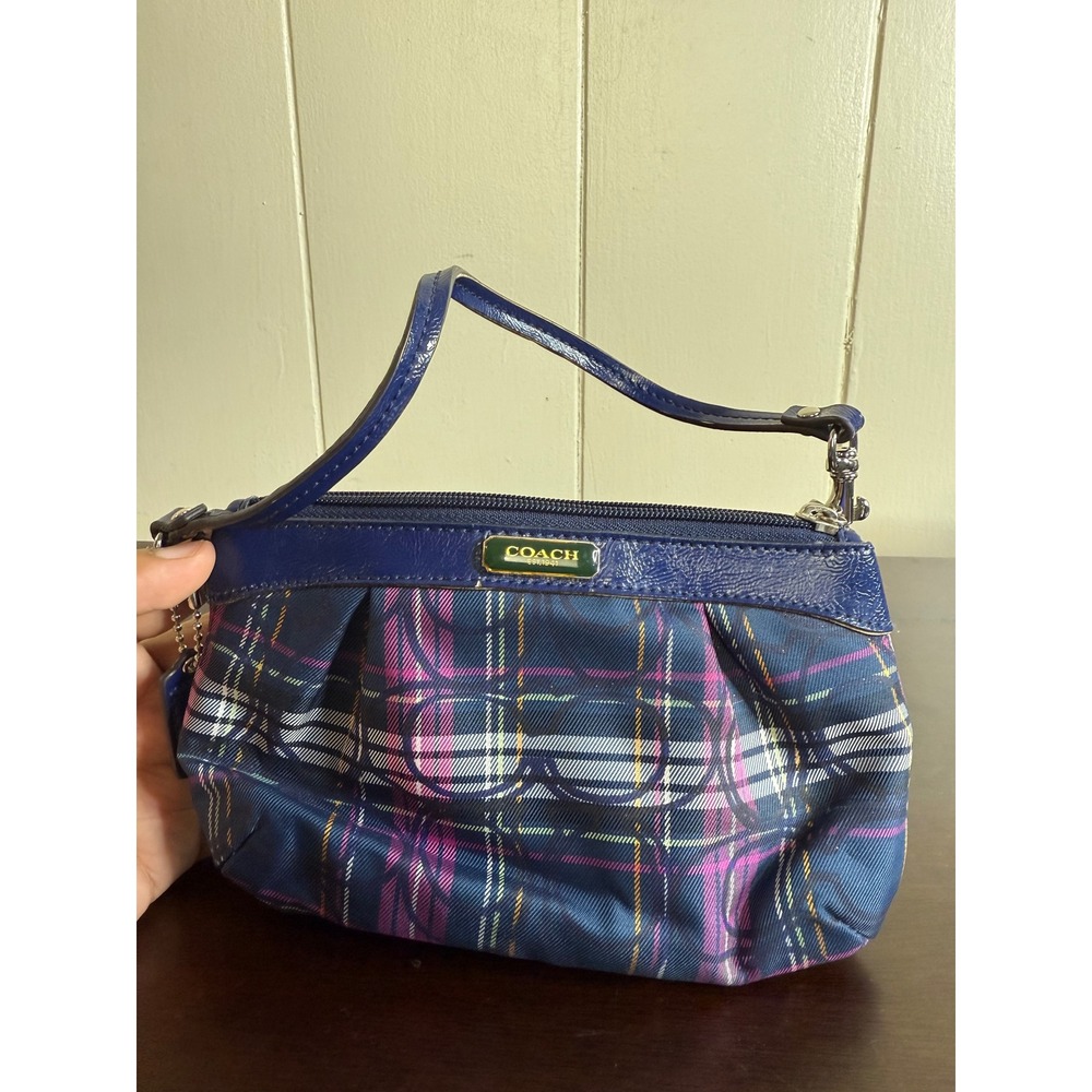 COACH Est. 1941 Wristlet Women's Blue Plaid Wristlet Small Purse Accessory